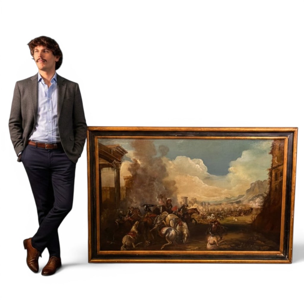 Large Old Master Style Cavalry Battle Oil on Canvas, Manner of Courtois (1 of 6)