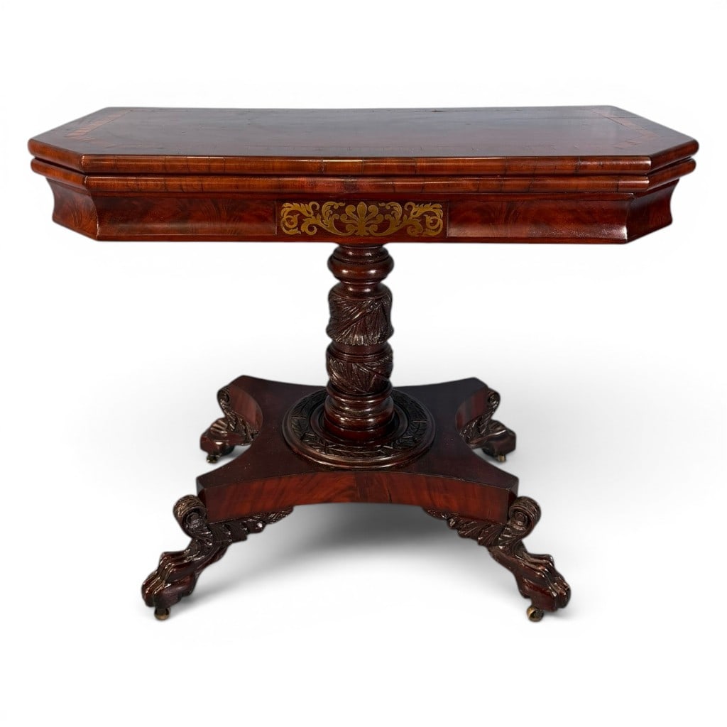 American Classical Brass-Inlaid Mahogany Card Table, New York, c. 1820-1825 (1 of 10)