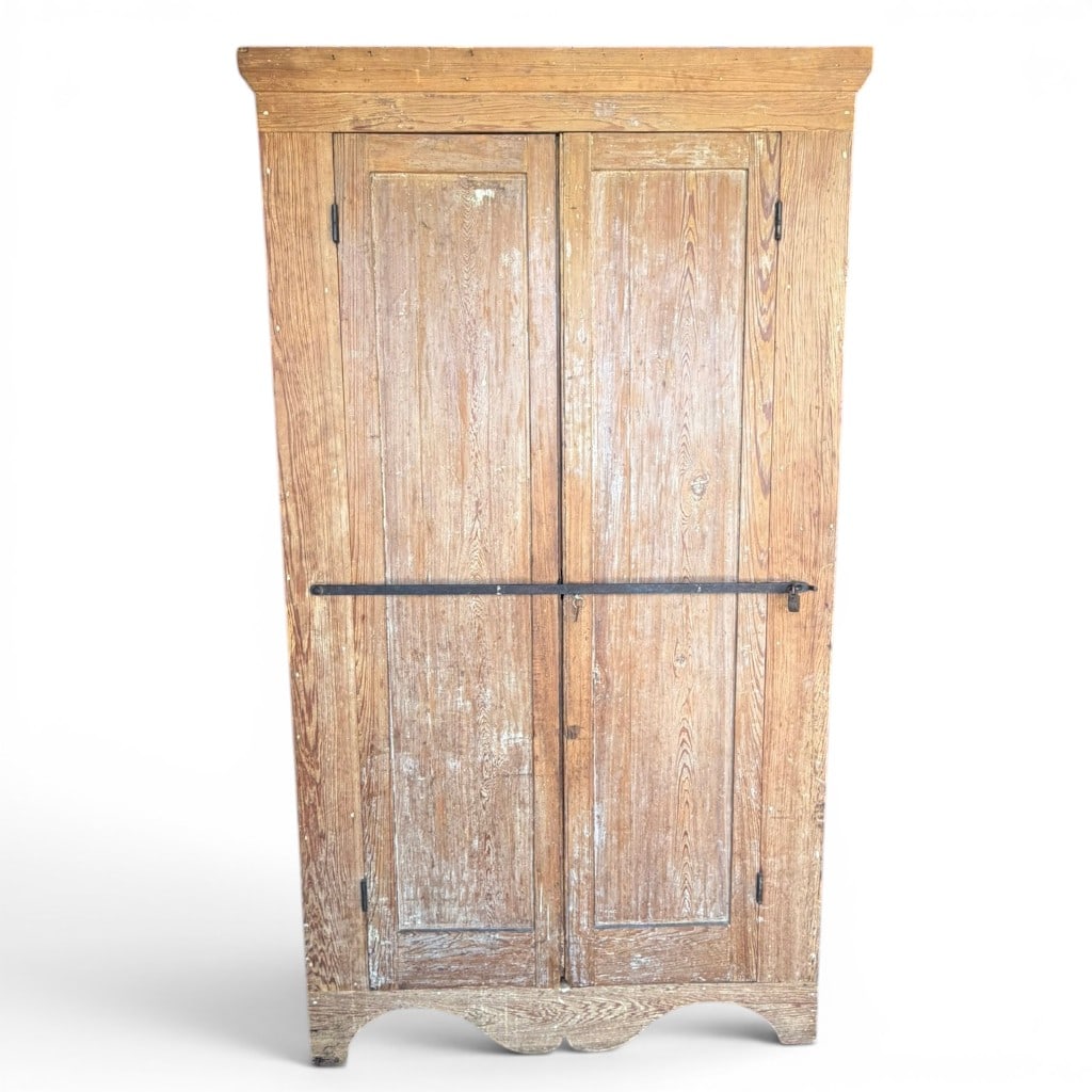 Natchez, Mississippi Plantation Pine Locking Cabinet, Attr. to Enslaved Craftsmen, 19th Century: Large Natchez, Mississippi plantation pine locking cabinet or wardrobe, 19th century, attributed by provenance to construction by enslaved craftsmen. The imposing vernacular cabinet is constructed of