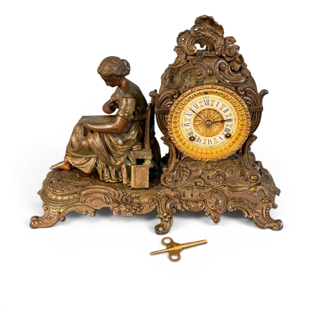 French 19th Century Brass and Bronze Figural Mantel Clock (1 of 8)