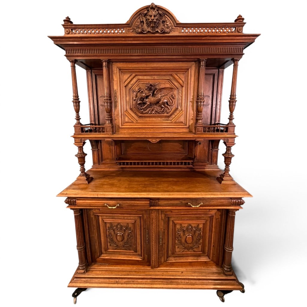Large Renaissance Revival Carved Walnut Breakfront Cabinet (1 of 11)