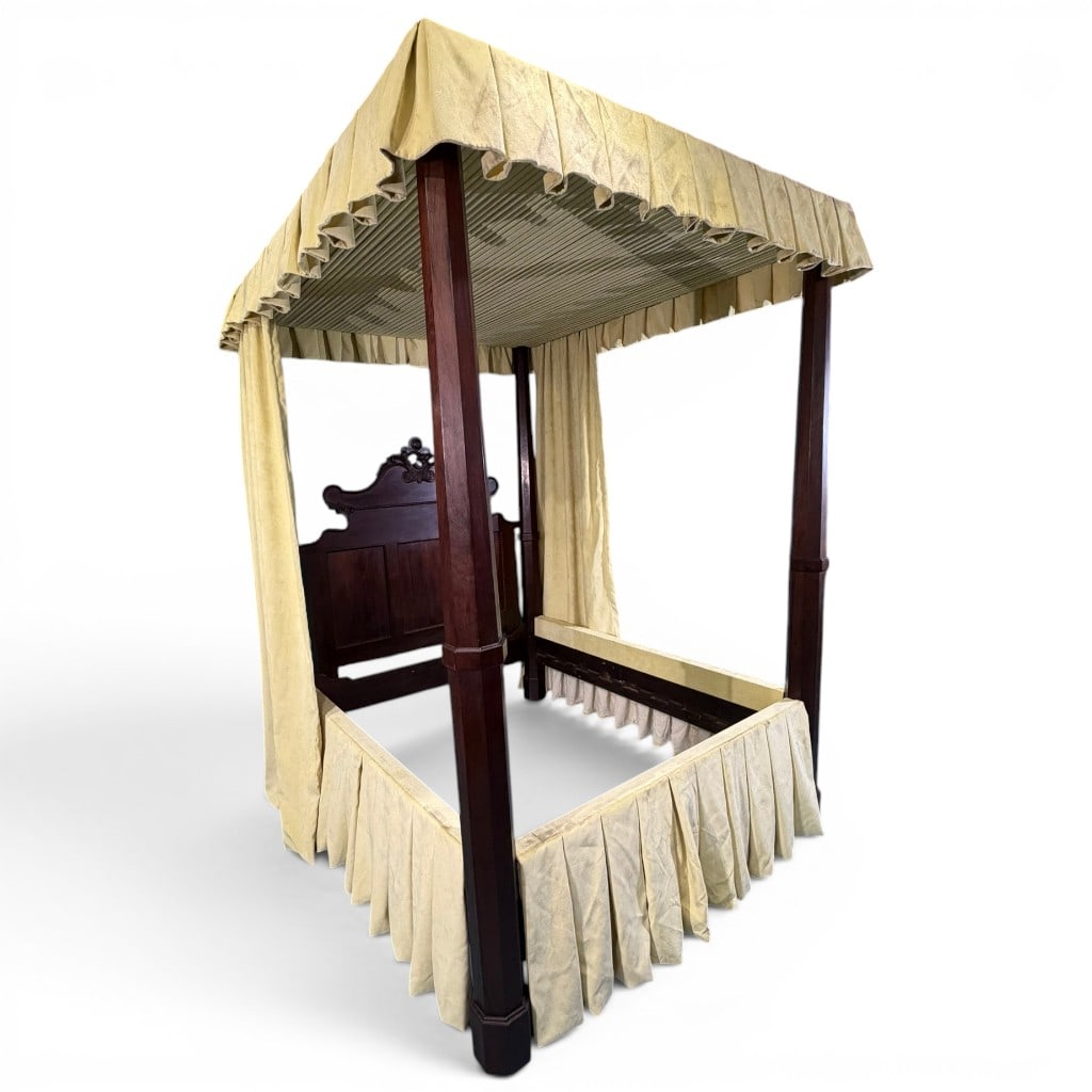 Full Tester Plantation Bed with Yellow Fabric Canopy (1 of 7)