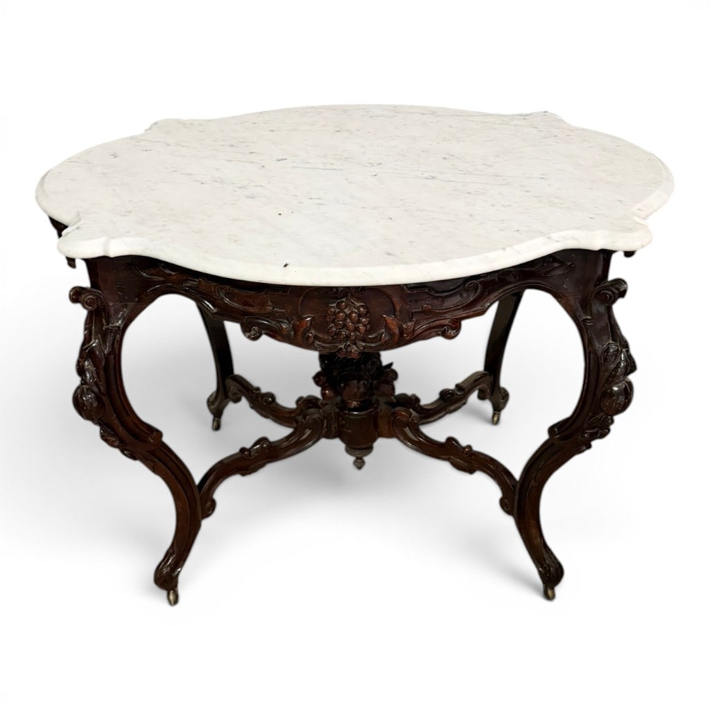 Meeks Attributed Rococo Revival Marble-Top Center Table (1 of 4)