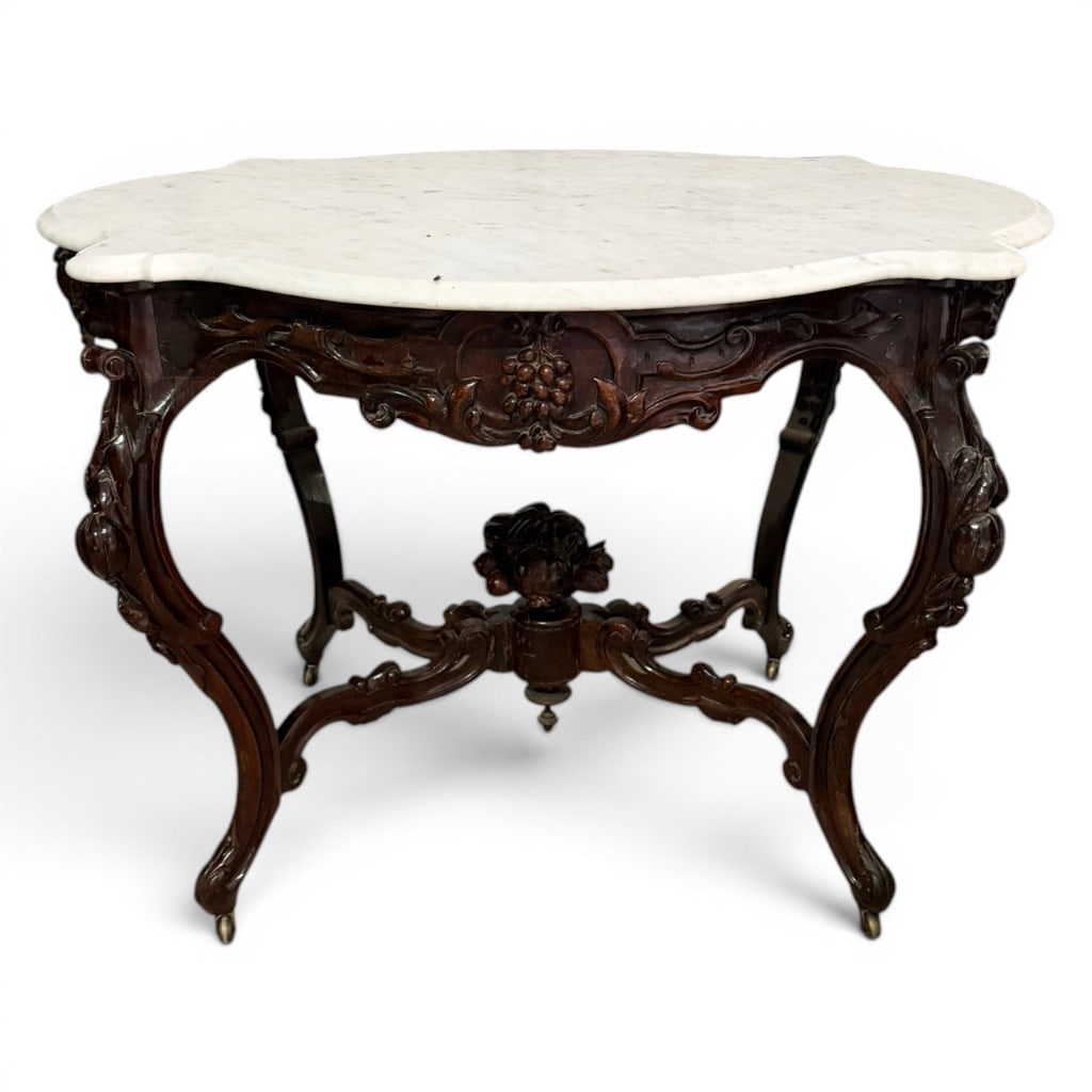 Meeks Attributed Rococo Revival Marble-Top Center Table - 2