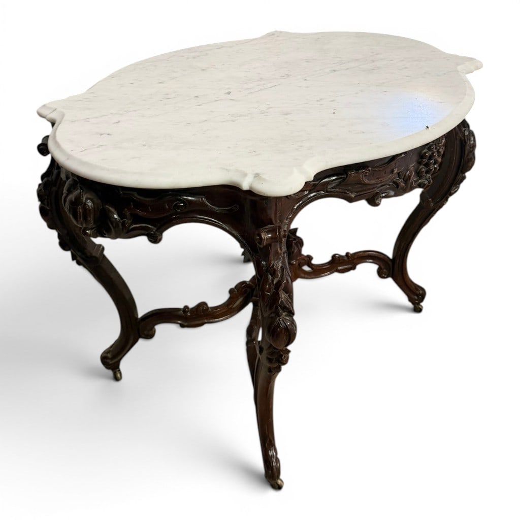 Meeks Attributed Rococo Revival Marble-Top Center Table - 3