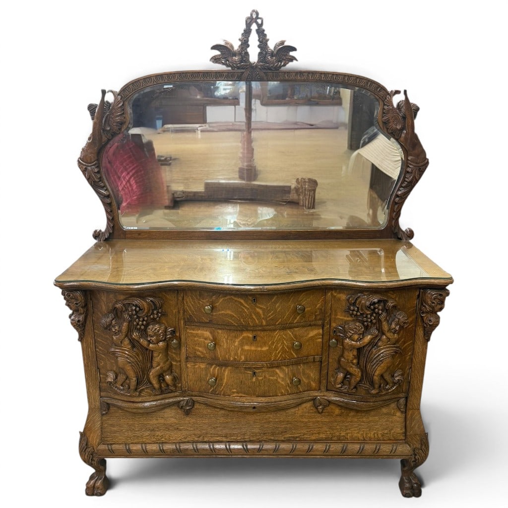 Carved Oak Renaissance Revival Sideboard with Mirror, Attr. to R.J. Horner (1 of 9)