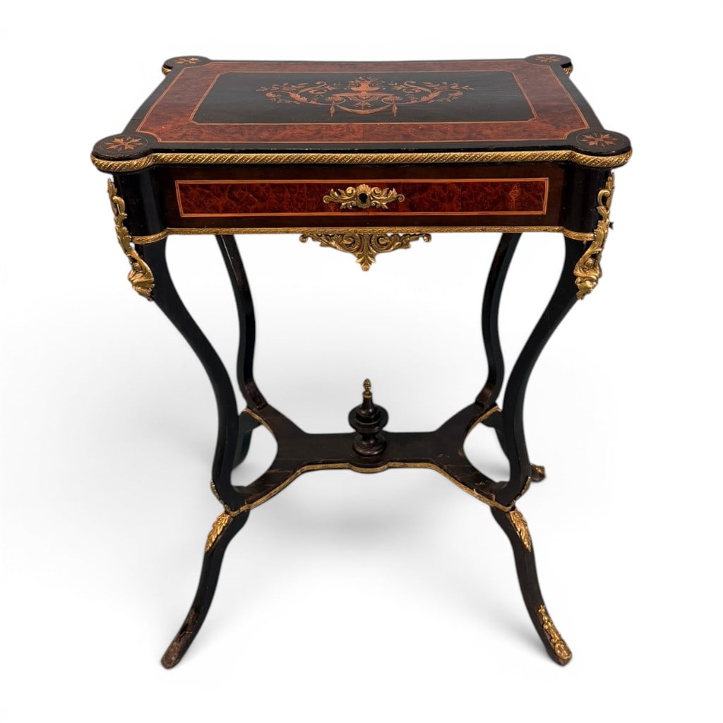 French Napoleon III Ebonized, Inlaid, and Gilt-Mounted Sewing Stand, 19th Century (1 of 9)