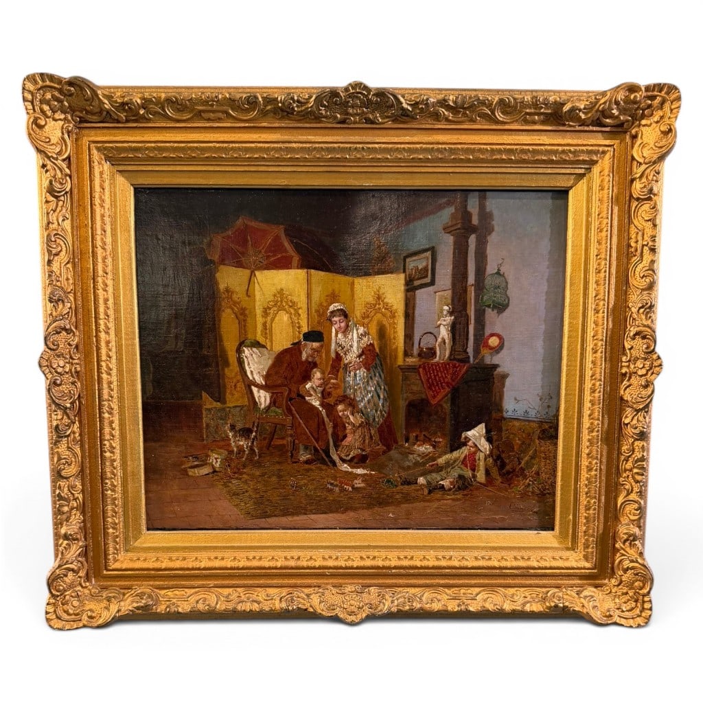 Oil on Canvas, 19th C. Continental Genre Scene, Signed Chirie (1 of 5)