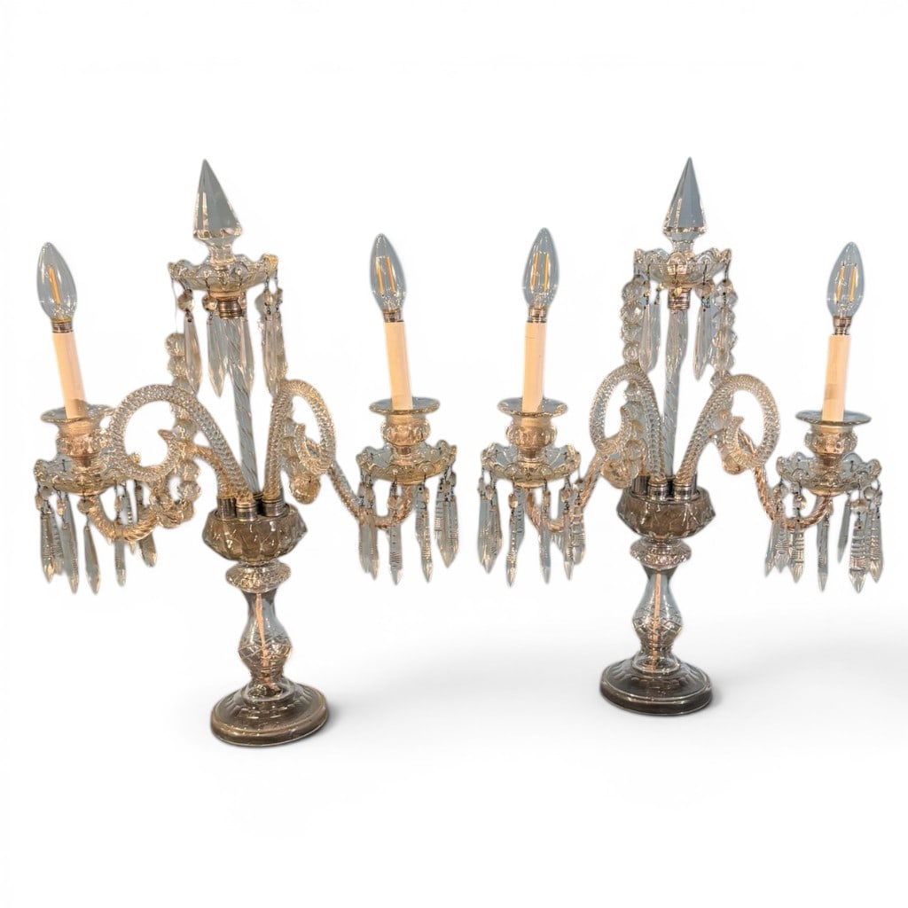 Pair of Cut Crystal Girandole Candelabra Lamps (1 of 5)