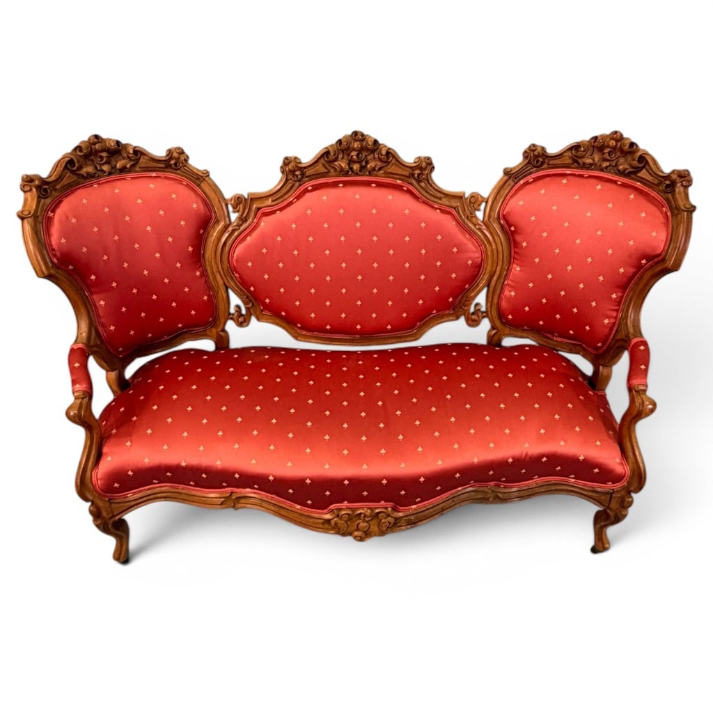 Carved Victorian Rococo Revival Triple-Back Settee (1 of 4)