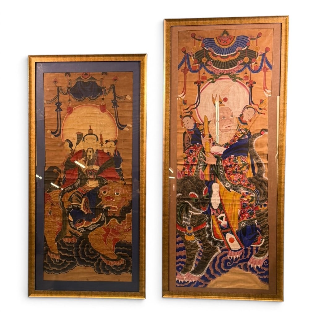 Two Large Chinese Daoist Deity Paintings, Framed, 19th C. (1 of 2)