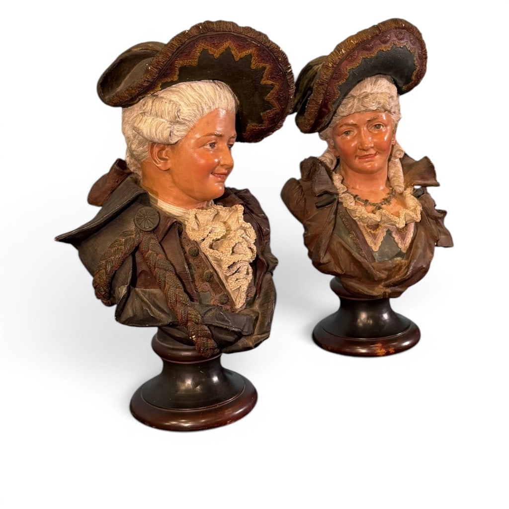 Pair Continental Polychrome Figural Busts - 2