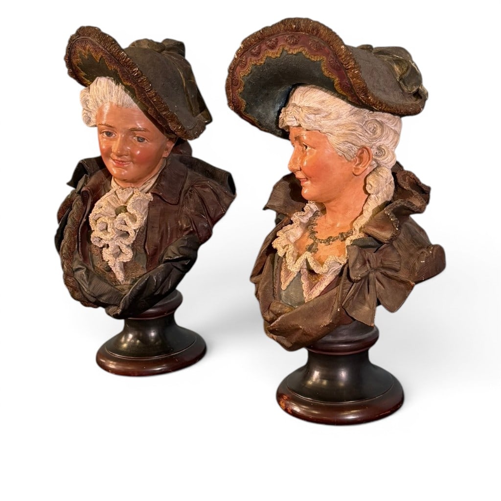 Pair Continental Polychrome Figural Busts - 3