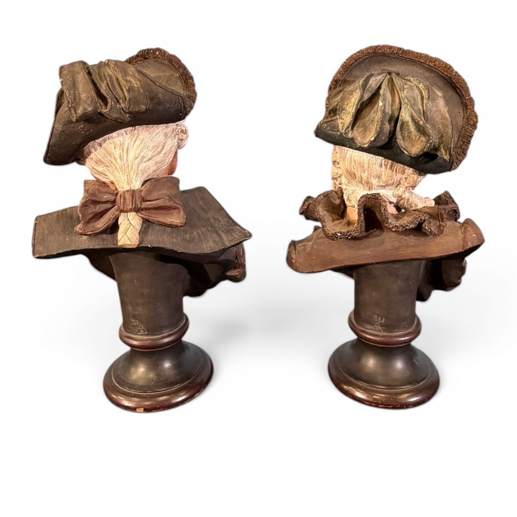 Pair Continental Polychrome Figural Busts - 6