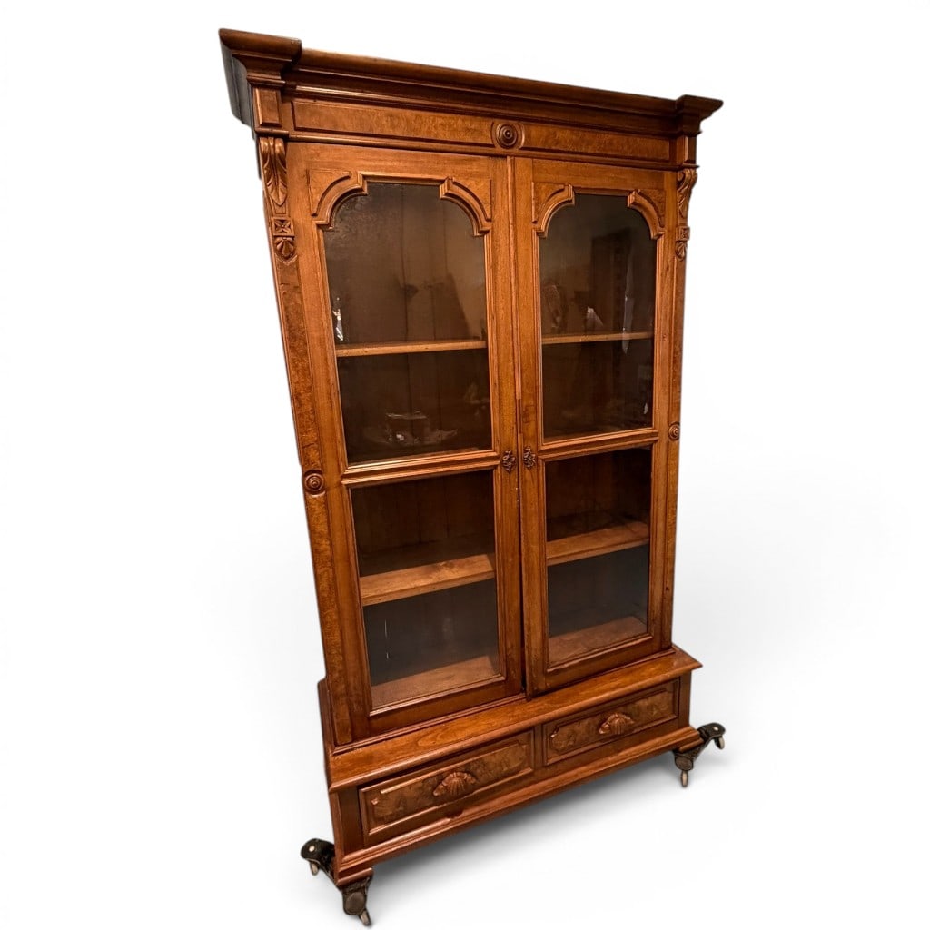 Victorian Walnut Two-Door Bookcase - 2