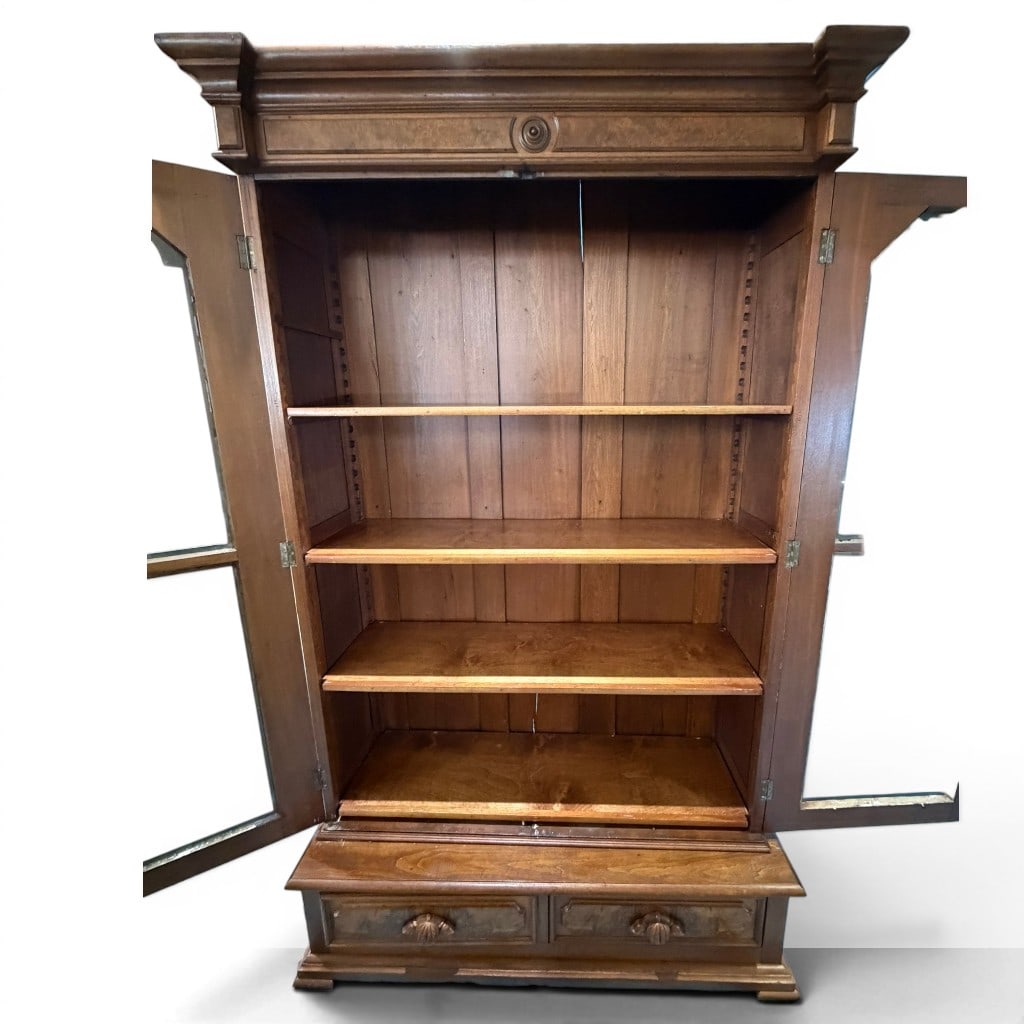 Victorian Walnut Two-Door Bookcase - 4
