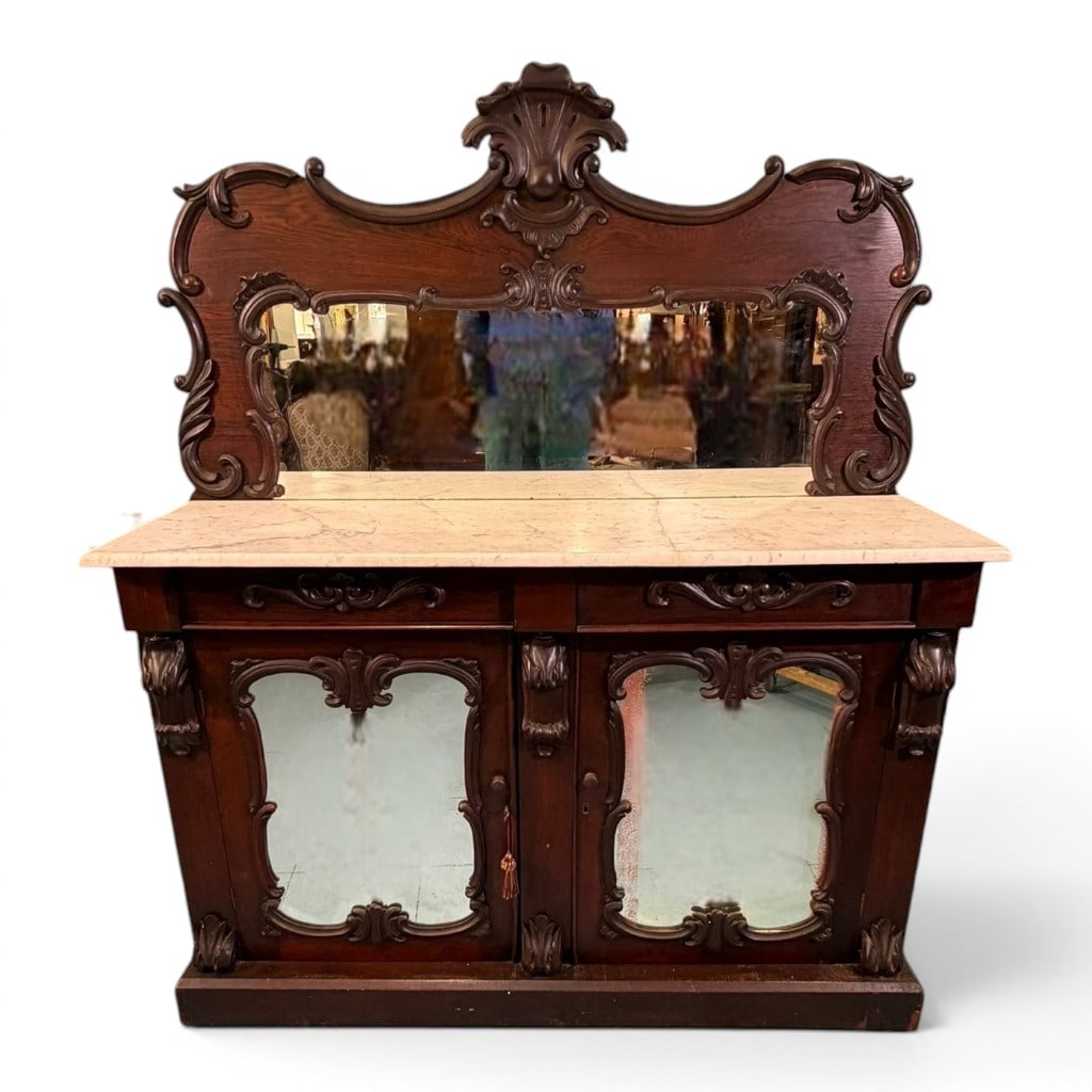 Victorian Renaissance Revival Marble-Top Server with Mirror Backsplash, Late 19th C. (1 of 11)
