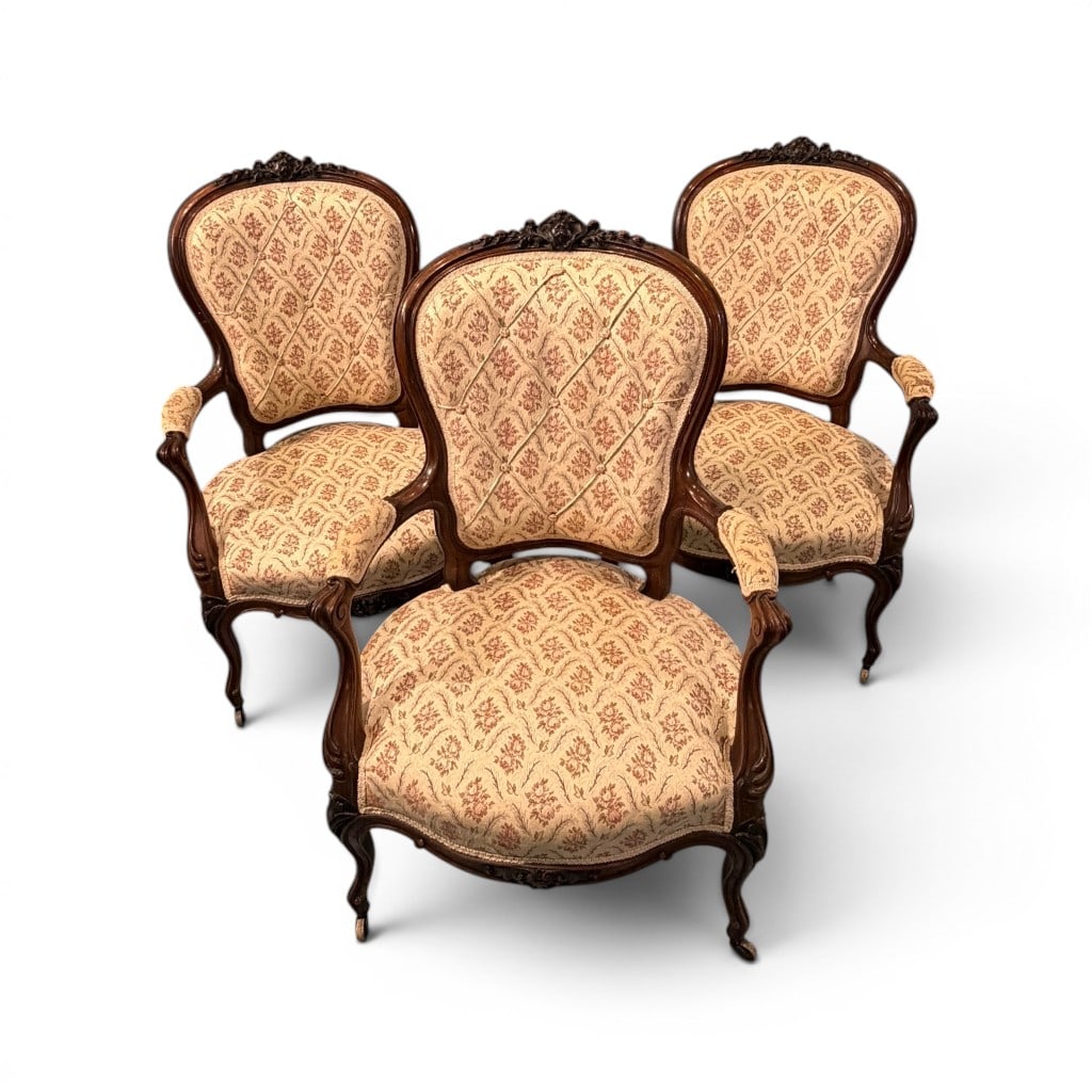 Set of Three Victorian Carved Walnut Armchairs (1 of 6)