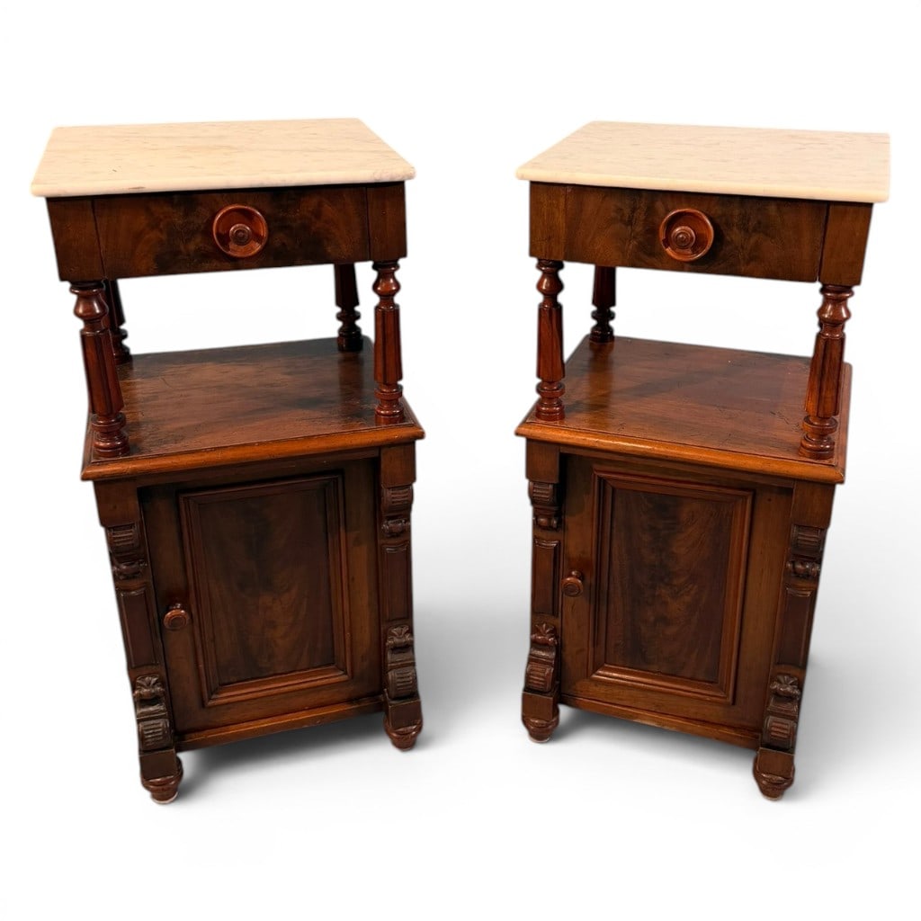 Pair of Victorian Marble-Top Bedside Cabinets, Late 19th Century (1 of 10)