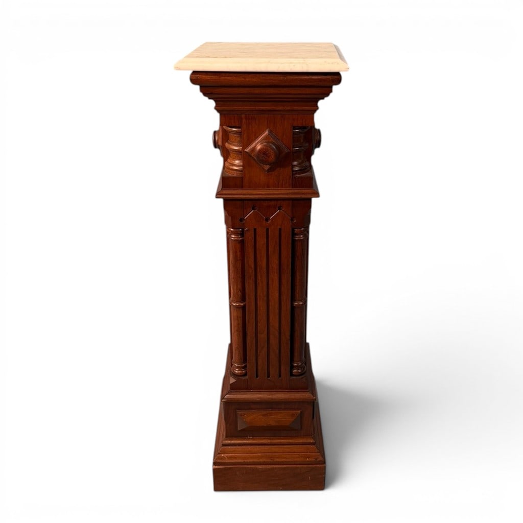 Victorian Walnut Pedestal with Marble Top (1 of 4)