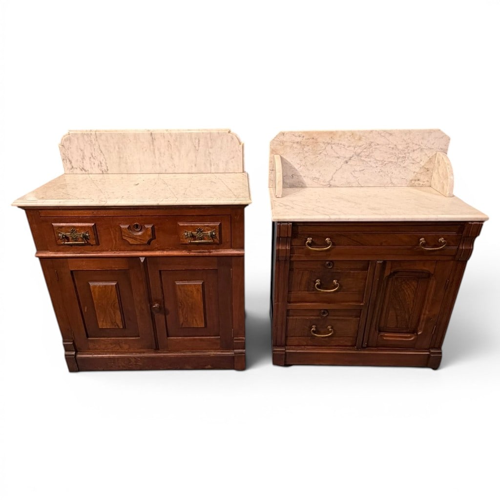 Two Victorian Walnut Marble-Top Washstands (1 of 13)