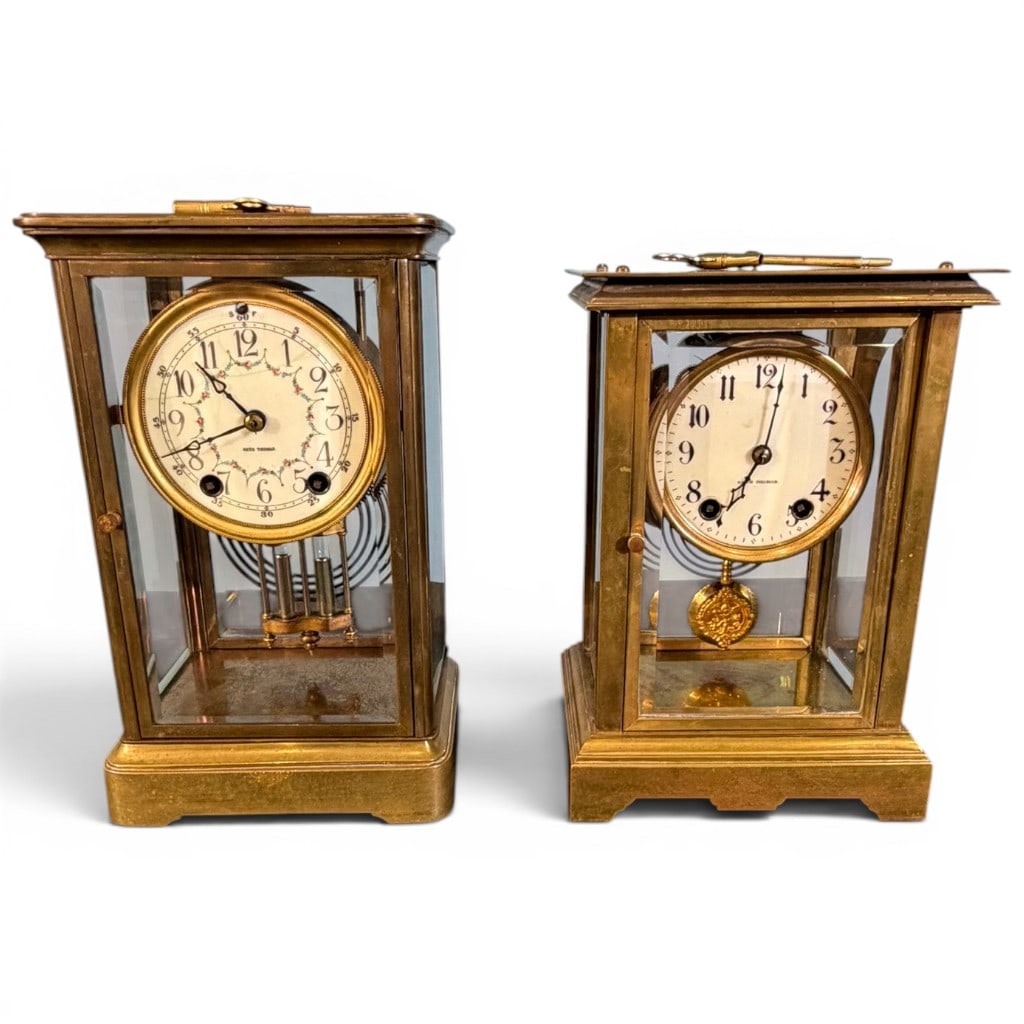 Grouping of Two Seth Thomas Brass and Glass Regulator Mantel Clocks (1 of 10)
