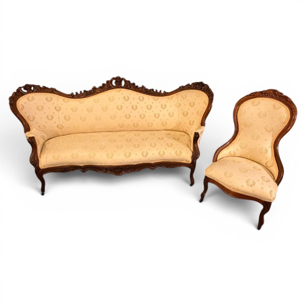 Victorian Rococo Revival Parlor Sofa and Side Chair, Two-Piece Grouping (1 of 7)
