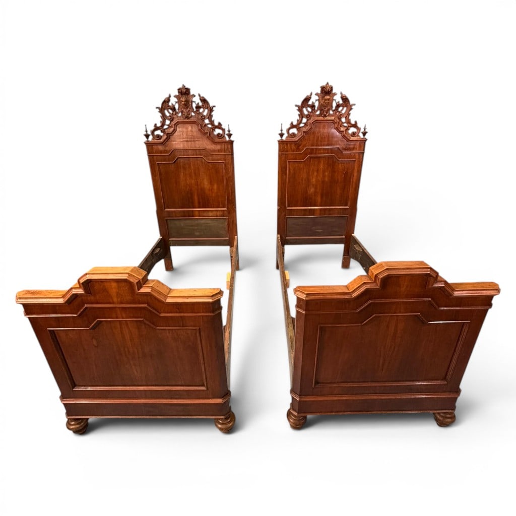Pair of Victorian Renaissance Revival Walnut Twin Beds (1 of 9)