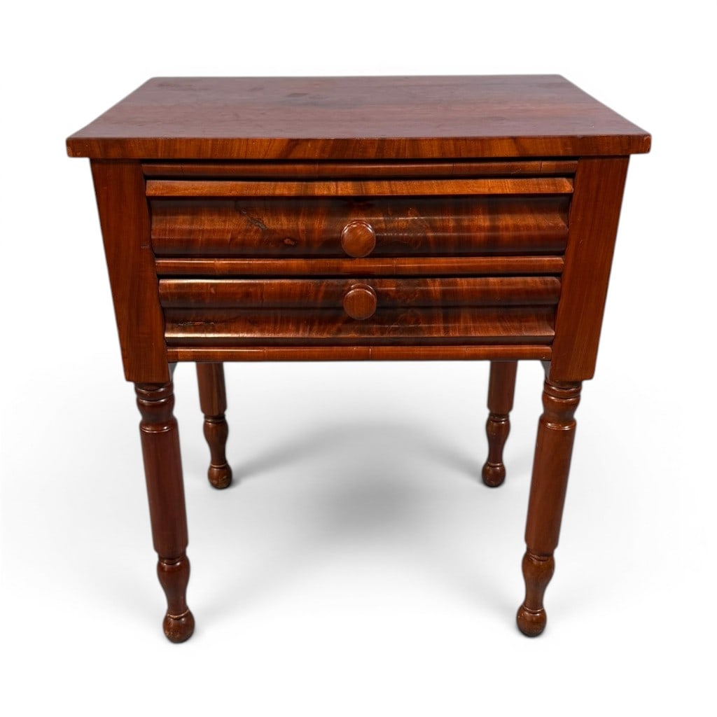 American Mahogany Two-Drawer Work Table, Crotch Mahogany Drawer Fronts, 19th Century (1 of 5)