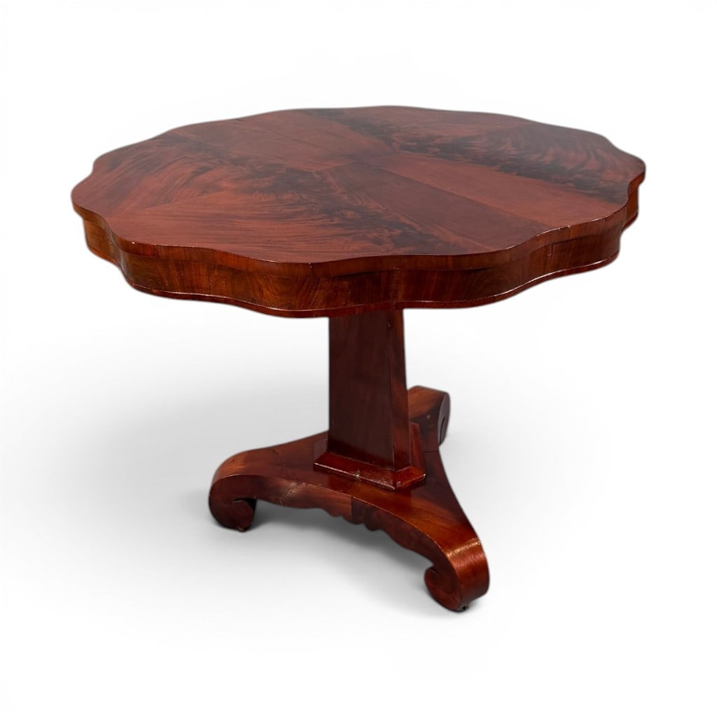 American Classical Mahogany Center Table, Crotch Mahogany Top, 19th Century (1 of 7)