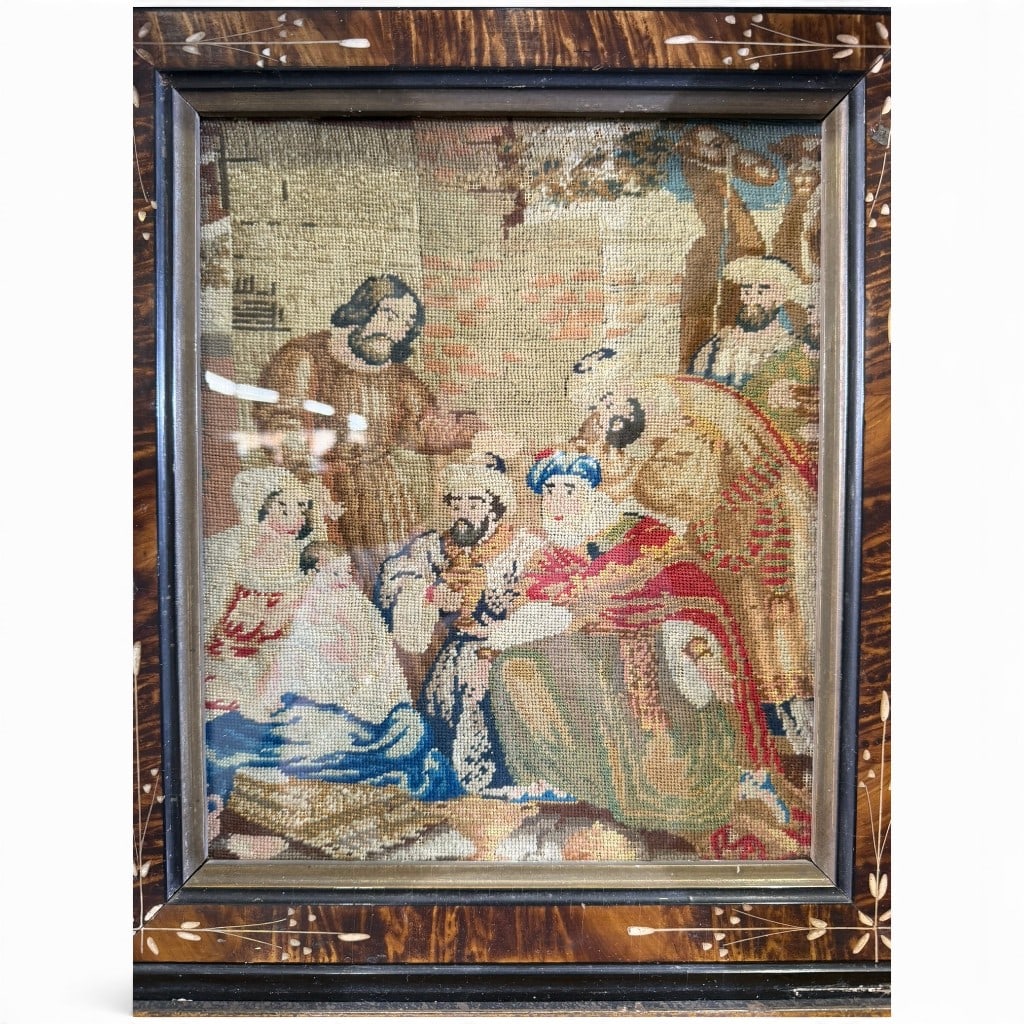 Framed Needlepoint Figural Scene - 2