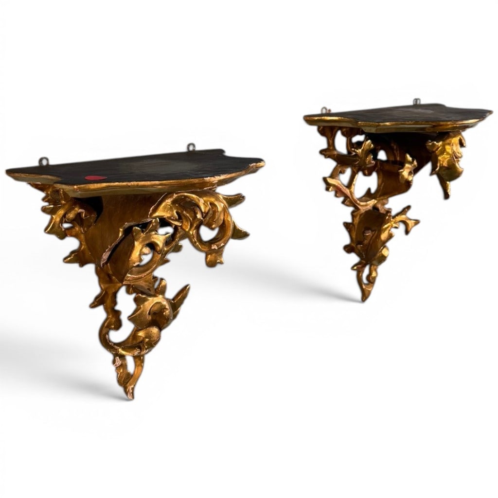 Pair Italian Gilt Rococo Wall Brackets - 2