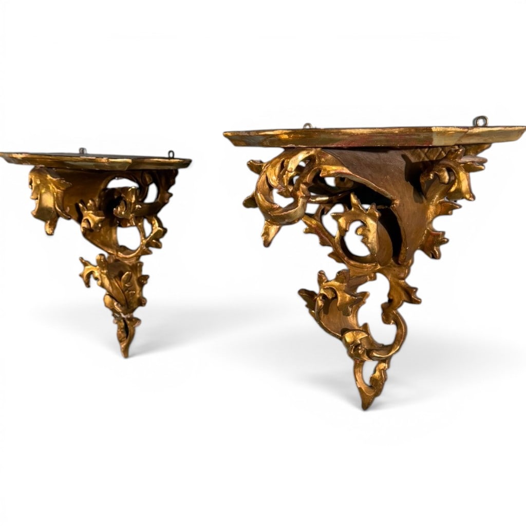 Pair Italian Gilt Rococo Wall Brackets - 3