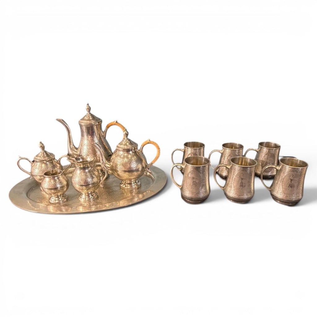 Indonesian Hammered Silverplate Tea and Coffee Service with Tray and Cups, 1997 (1 of 6)