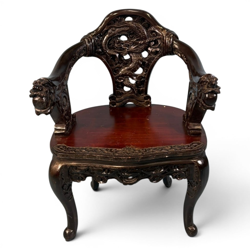 East Asian Export Carved Hardwood Dragon Armchair, Late 19th/Early 20th Century (1 of 4)