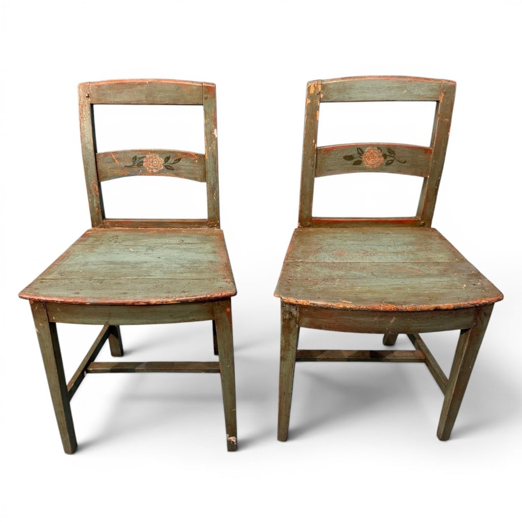 Pair of American Folk Painted Wooden Chairs, 19th Century (1 of 6)