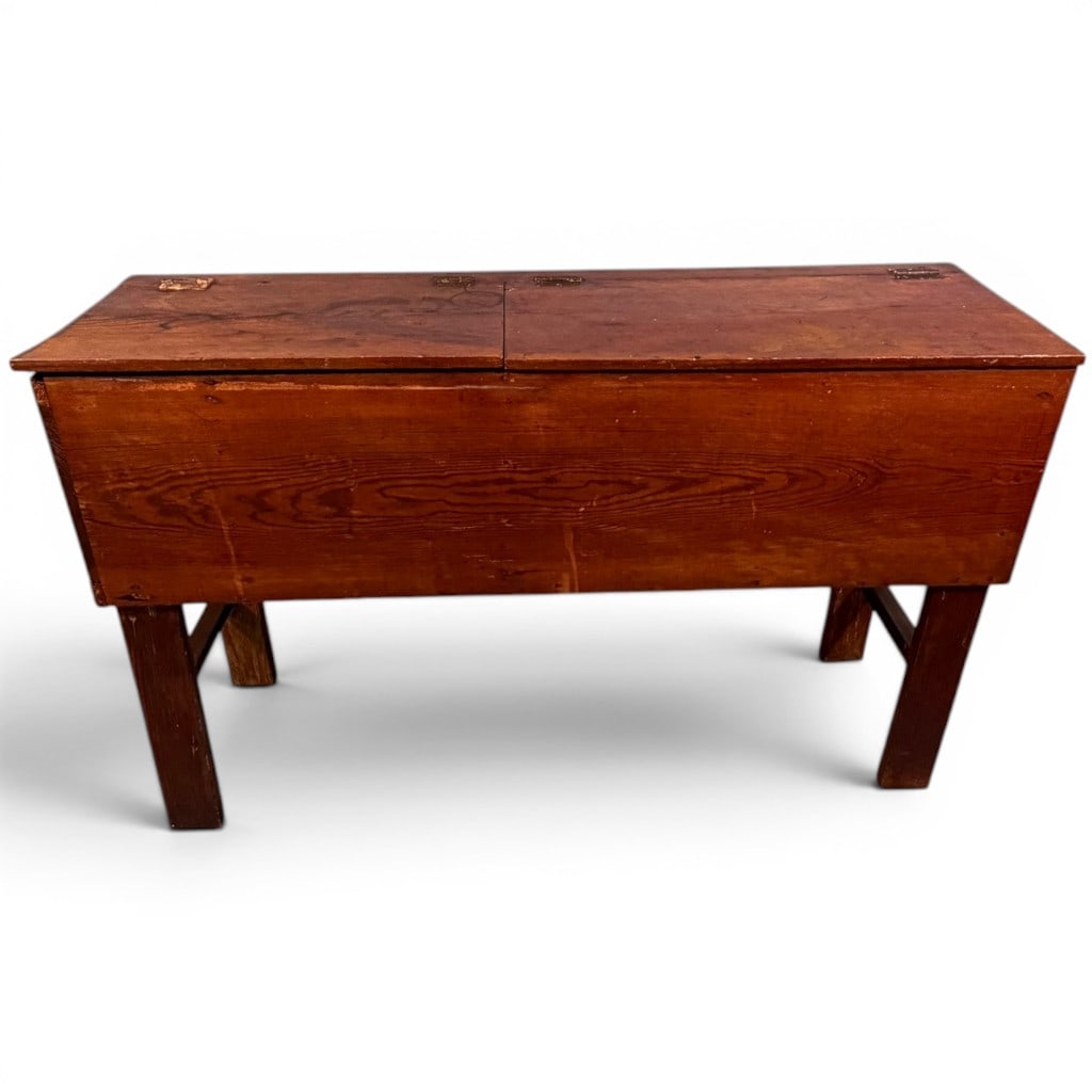 Primitive Pine Two-Compartment Storage Bin on Stand, Mound City Furniture Co., Illinois (1 of 6)