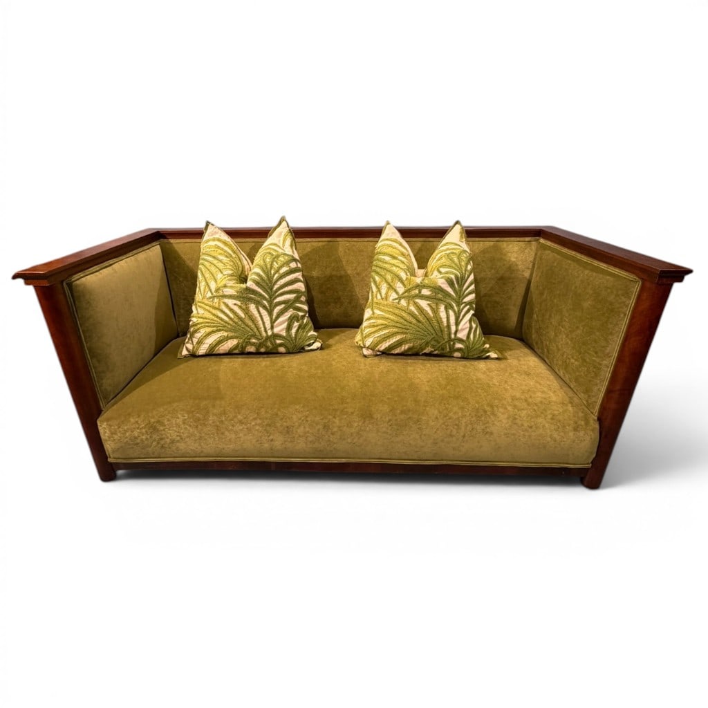 Art Deco Mahogany Box Sofa in Green Velvet (1 of 7)