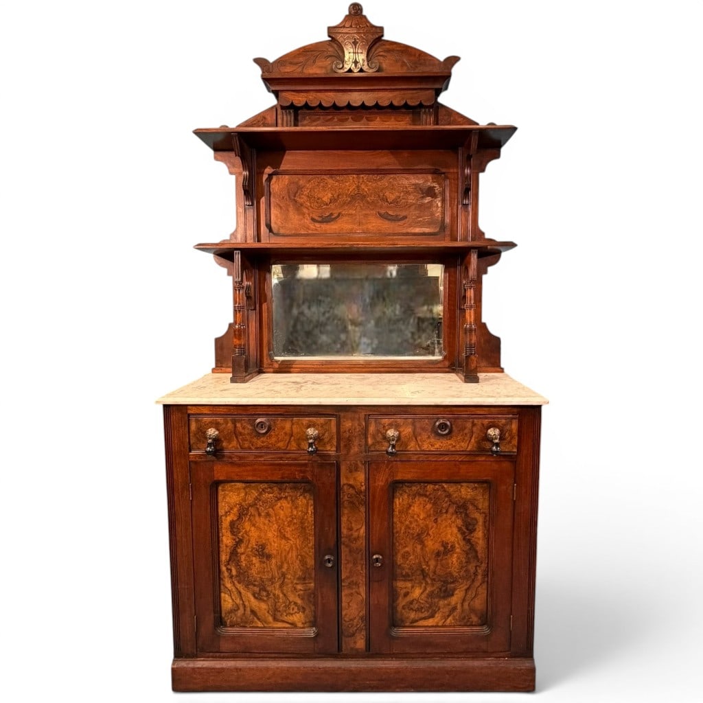 Victorian Walnut & Burl Walnut Marble-Top Mirrored Etagere Dresser, c. 1880 (1 of 5)