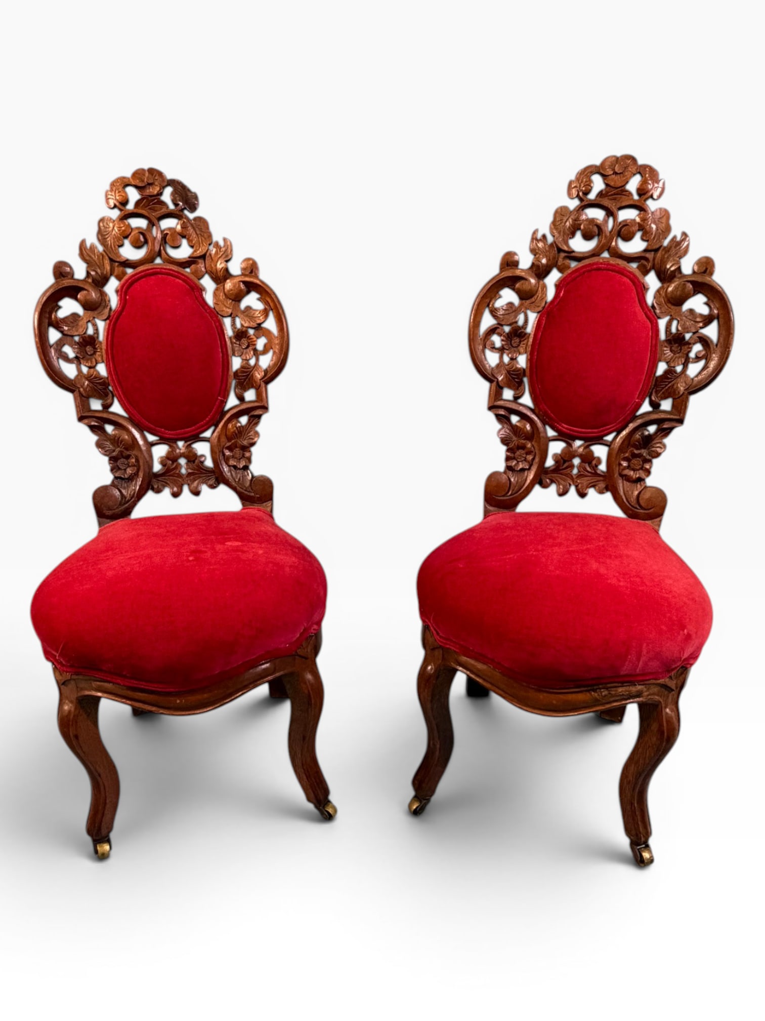 Pair Victorian Walnut Carved Parlor Chairs, Late 19th Century (1 of 6)