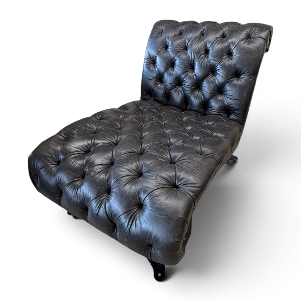 Large Tufted Black Leather Chesterfield Style Chaise Lounge (1 of 4)