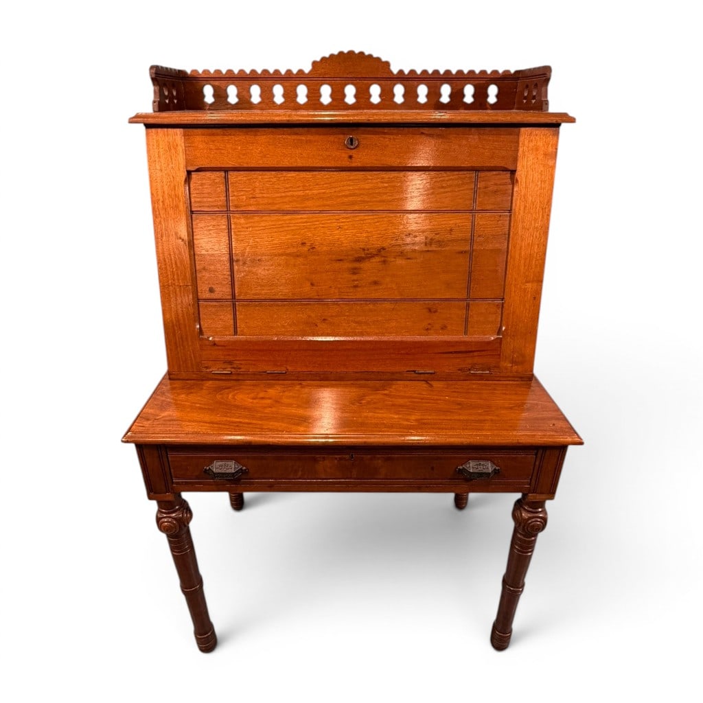 Victorian Eastlake Walnut Drop Front Writing Desk, Late 19th Century (1 of 6)
