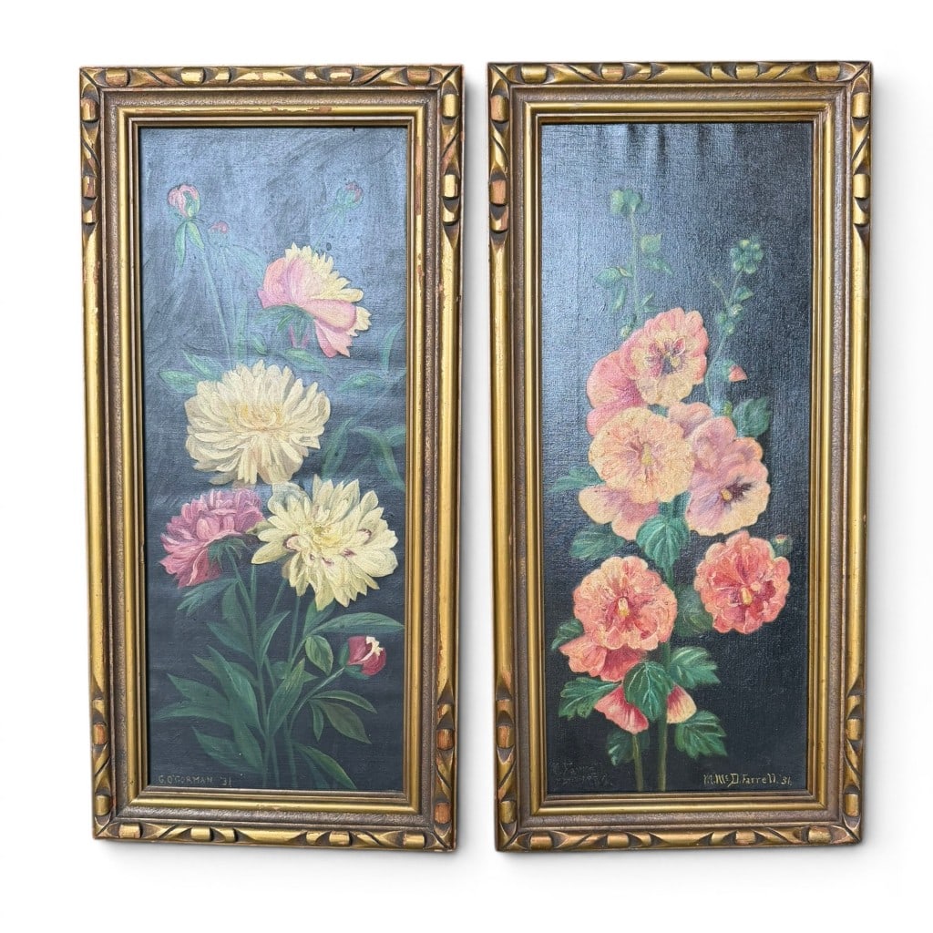 Pair of Signed Floral Oil on Canvas Paintings, Providence, 1931 (1 of 6)
