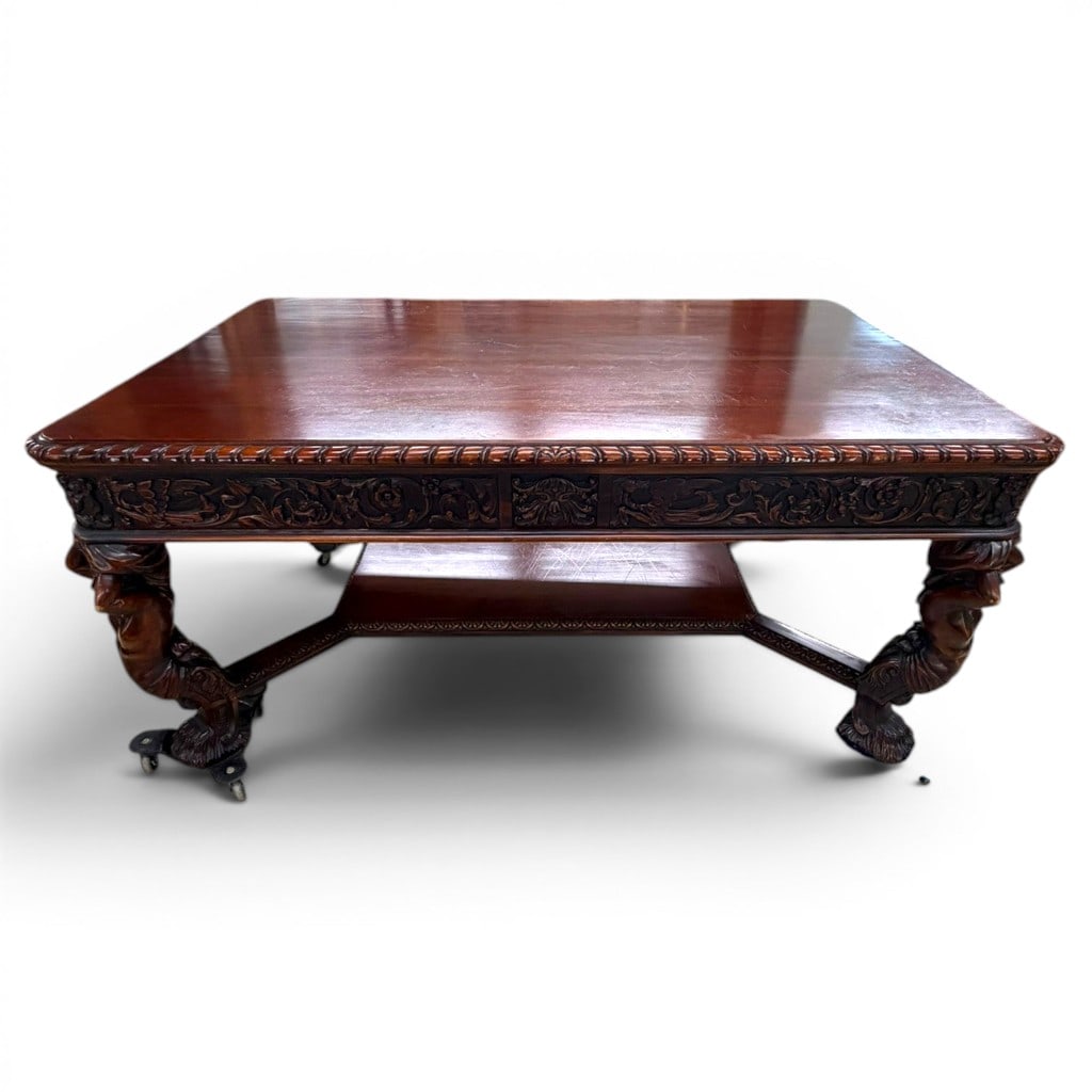 Horner Style Carved Mahogany Library Table / Desk (1 of 6)