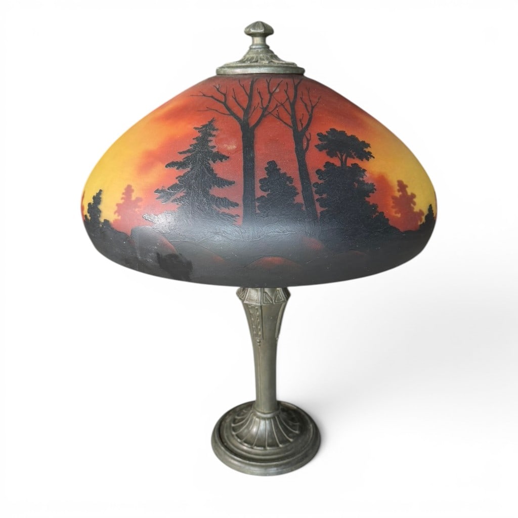 Reverse Painted Scenic Glass Table Lamp - 2