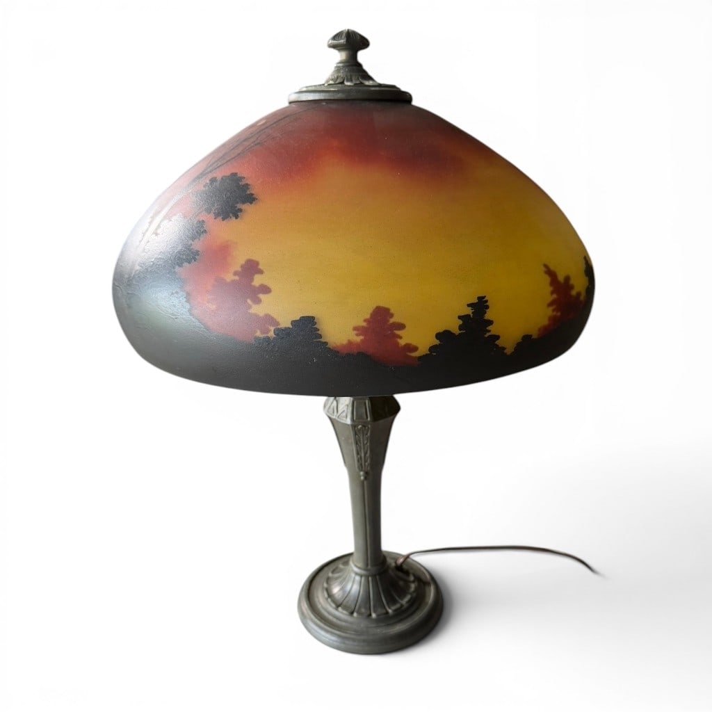 Reverse Painted Scenic Glass Table Lamp - 3