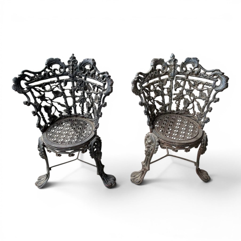 Pair of Antique Cast Iron Garden Chairs (1 of 5)