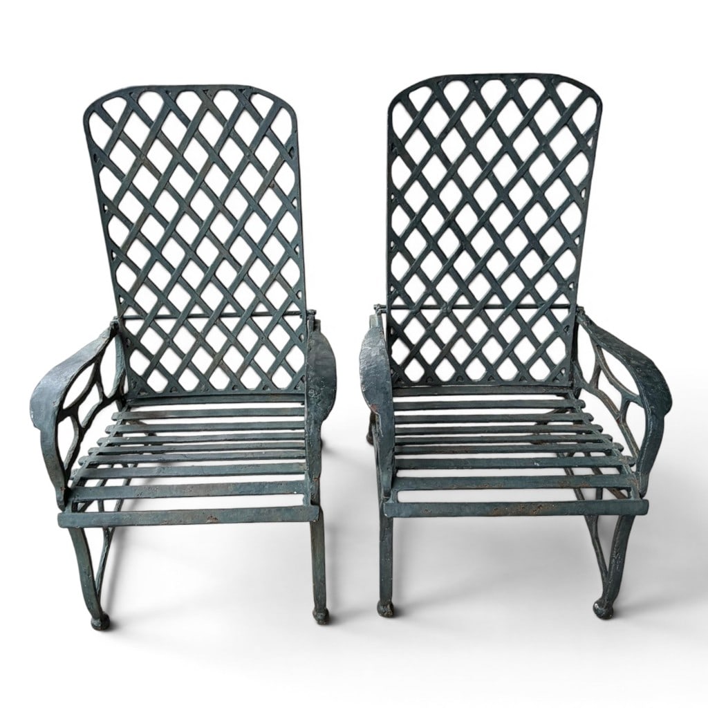 Heavy Pair of Green Painted Cast Iron Garden Chairs (1 of 4)