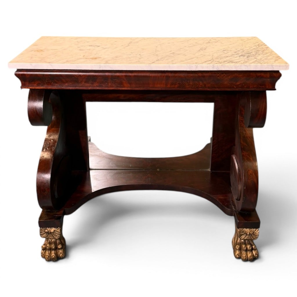 American Classical Mahogany Marble-Top Pier Table, Attr. to Meeks, NY, C. 1835-1845 (1 of 8)