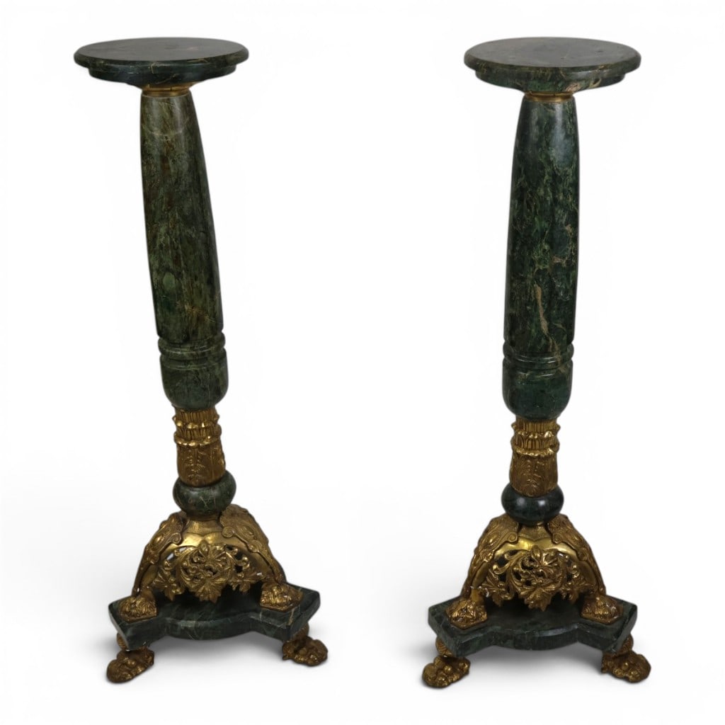 Pair Gilt-Bronze Green Marble Pedestals (1 of 8)